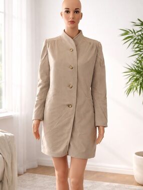 Vintage Cashmere Blend Coat Beige Minimal Classic Long Jacket Women